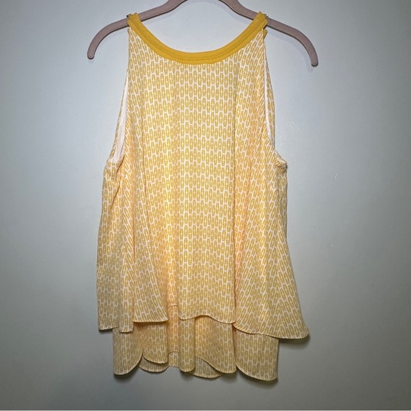 Worthington NWT Layered  Yellow Geometric Print Keyhole Halter Top Size Large - Picture 5 of 8